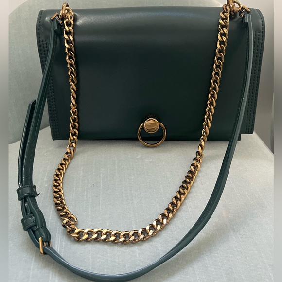 Charles & Keith Handbags - Charles & Keith Dark Green Push-Lock Shoulder Bag with Gold Chain